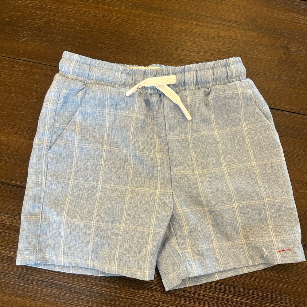 Blue Plaid Drawstring Shorts
